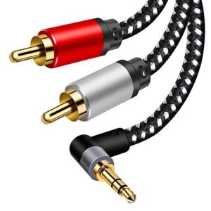 3.5mm aux cables, 90° rca audio cable, 3.5mm to 2-male rca stereo splitter cable 1/8″ right angle trs to rca straight plug audio auxiliary cord,hi-fi sound, nylon braided (3.3ft/1m)