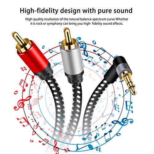 3.5mm Aux Cables, 90° RCA Audio Cable, 3.5mm to 2-Male RCA Stereo Splitter Cable 1/8" Right Angle TRS to RCA Straight Plug Audio Auxiliary Cord,Hi-Fi Sound, Nylon Braided (3.3ft/1m)