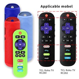 TOLUOHU(4 Pack) RC280 TCL Roku TV Remote Control Case Cover Silicone(Glow in Dark) RC280 TCL Roku TV Remote Skin Sleeve Shockproof with Lanyard