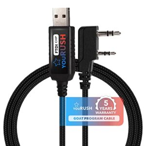 yourush chirp premium ftdi usb programming cable 1m black compatible with baofeng ham radio uv-5r bf-f8hp gt-3tp bf-888s uv-82 uv-s9plus and for kenwood radios with k plug 2 pin. easy plug & play