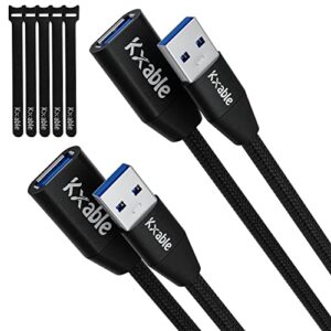 usb 3.0 extension cable 1 feet (2 pack), type a male to female extender cord, nylon braided, 5gbps data transfer, compatible with webcam, camera, usb hub, keyboard, mouse, flash drive, hard drive