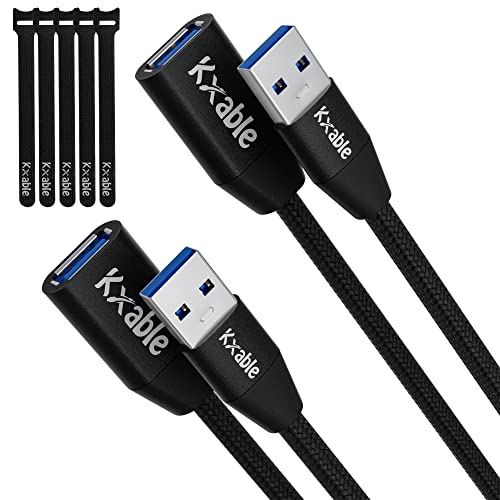 USB 3.0 Extension Cable 1 Feet (2 Pack), Type A Male to Female Extender Cord, Nylon Braided, 5Gbps Data Transfer, Compatible with Webcam, Camera, USB hub, Keyboard, Mouse, Flash Drive, Hard Drive