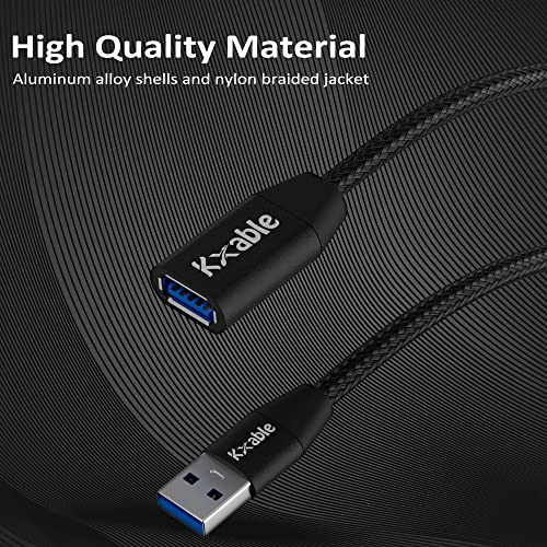 USB 3.0 Extension Cable 1 Feet (2 Pack), Type A Male to Female Extender Cord, Nylon Braided, 5Gbps Data Transfer, Compatible with Webcam, Camera, USB hub, Keyboard, Mouse, Flash Drive, Hard Drive