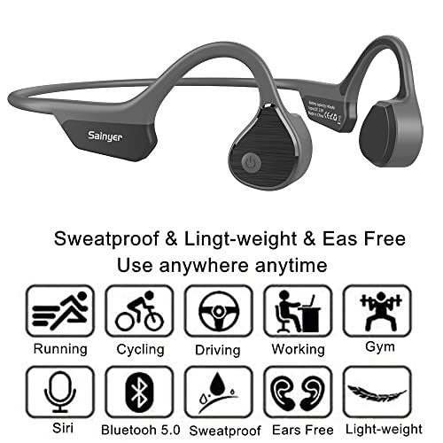 Bone Conduction Headphones Bluetooth 5.0,Wireless Open Ear Headphones with Built-in Mic,Sweatproof Sports Headset for Running and Workouts (Black-Gray)