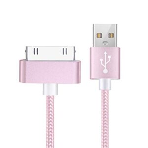 yoodelife 3 feet replacement high speed usb 2.0 nylon braided sync and charging charger cable cord for apple iphone 4, 4s, 3g, 3gs, 2g, ipad 1/2/3 ipod touch, ipod nano – rose gold