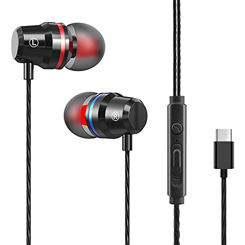 Washranp YT1 Wired Earbuds in-Ear Heavy Bass Metal Type-c Wire Control Music Earphones for Gaming Sport iOS Android Smartphone Black