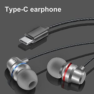 Washranp YT1 Wired Earbuds in-Ear Heavy Bass Metal Type-c Wire Control Music Earphones for Gaming Sport iOS Android Smartphone Black