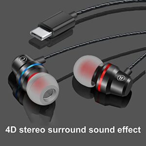 Washranp YT1 Wired Earbuds in-Ear Heavy Bass Metal Type-c Wire Control Music Earphones for Gaming Sport iOS Android Smartphone Black