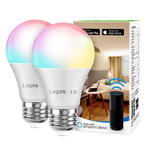 LE Smart Light Bulbs, LED Color Changing Lights, Works with Alexa and Google Assistant, RGB & Soft Warm White, 60 Watt Equivalent, Dimmable with App, A19 E26, No Hub Required, 2.4GHz WiFi Only, 2 Pack