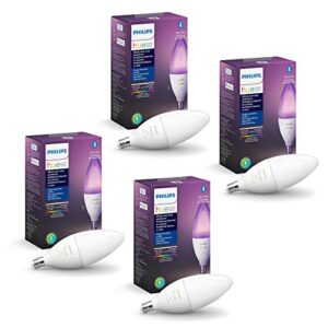 philips hue white and color ambiance b39 e12 candle with bluetooth, hue hub compatible- 4 pack (556968-4)