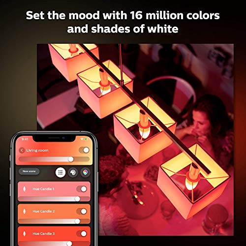 Philips Hue White and Color Ambiance B39 E12 Candle with Bluetooth, Hue Hub Compatible- 4 Pack (556968-4)