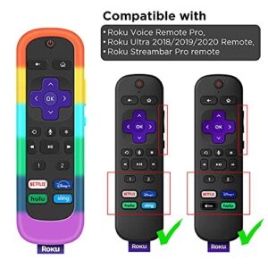 2 Pack Case for Roku Voice Remote Pro,Cover Roku Ultra 2020/2019/2018 Remote Control Silicone Protective Controller Back Sleeve Holder Replacement Skin Battery New Protector-Glow Blue,Rainbow