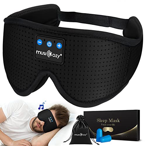 MUSICOZY Sleep Headphones 3D Bluetooth Sleep Mask, Wireless Sleeping Headphones Music Earbuds Eye Mask for Side Sleepers Men Women Ultra Thin Speakers Cool Gadgets Birthday Unique Gifts, Pack of 2