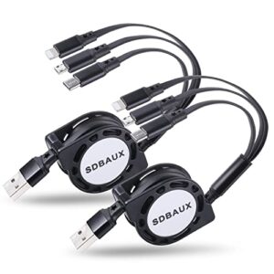 sdbaux multi usb charging cable 2pack 3.3ft 3 in 1 retractable multiple charger cord 3a fast charge adapter with ip/type c/micro port connectors compatible cell phones tablets and more