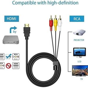 HDMI to RCA Cable,1080P HDMI Male to 3rca Video Audio AV Composite Male M/M Connector Adapter Cable Cord Transmitter(NO Signal Conversion Function), One-Way Transmission from HDMI to RCA for TV HDTV