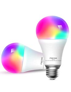 meross smart light bulb, smart wifi led bulbs works with alexa, google home, dimmable e26 multicolor 2700k-6500k rgbww, 810 lumens 60w equivalent, no hub required, 2 pack