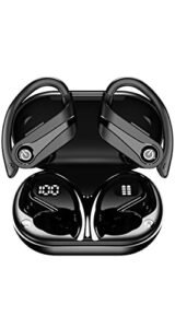 bluetooth headphones wireless earbuds 48hrs playback ipx7 waterproof earphones over-ear stereo bass headset with earhooks microphone led battery display for sports/workout/gym/running gnmn black