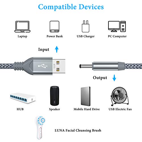 6.6FT 5V USB to DC 3.5mm x 1.35mm Plug Charging Cable Replacement Charger Cord for Foreo Luna/Luna2/Luna3/Luna Mini/Luna Mini 2/FOREO ISSA Series E-Toothbrush,USB Hub,Mini Speaker,USB Fan,Table Lamp