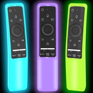 3 pack remote case glow in the dark compatible with samsung smart tv remote controller bn59 series, silicone cover protector shockproof anti-slip remote skin sleeve green blue purple