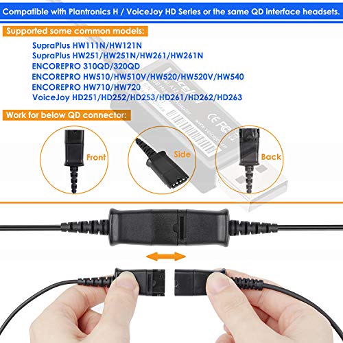 VoiceJoy Office Headset Quick Disconnect QD Cable to USB Plug Adapter for Plantronics QD Connector to Any Computer Laptop