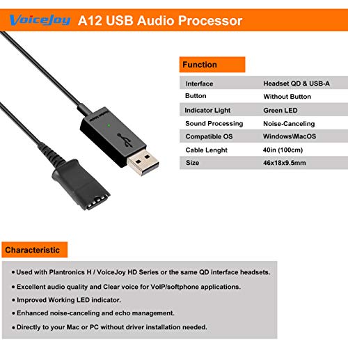 VoiceJoy Office Headset Quick Disconnect QD Cable to USB Plug Adapter for Plantronics QD Connector to Any Computer Laptop