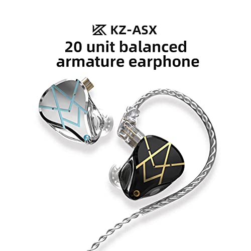 KZ ASX Headset 20 BA Units HiFi Bass in Ear Monitor Balanced Armature Earphones Noise Cancelling Earbuds Sport Headphones(with mic,Black)