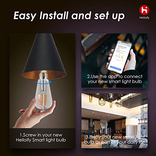 helloify Edison ST19(ST64) WiFi LED Smart Bulb, Filament Vintage Style, Tunable White Changing, Work with Alexa Google Home (No Hub), E26, 2700K-6500K, 2Pack, Daylight White,8 watt