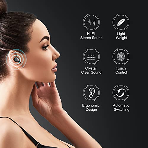 Wireless Earbuds HiFi Stereo Sound Deep Bass Bluetooth 5.2 Headphones with USB-C Charging Case Noise-Cancelling and Fast-Charge in-Ear Earphones Touch Control Headphone for Sports Office