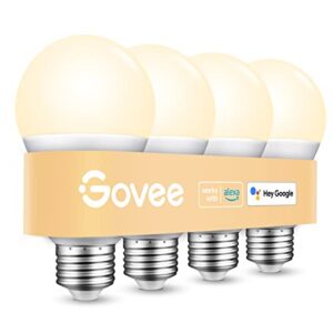 govee smart light bulbs, dimmable led bulbs work with alexa & google assistant, 2700k 800 lumens soft warm white wifi & bluetooth light bulbs, a19 e26 9w led bulbs, 60w equivalent, 4 pack