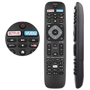 nh500up remote control tv controller replacement for philips smart tv 2k 4k uhd tvs, philips smart ultra hdtv, philips led lcd television with netflix, youtube, vudu and nettv keys