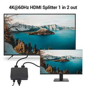 Aussen 4k HDMI Splitter 1 in 2 Out HDMI Splitter for Dual Monitors Duplicate Mirror Support HDMI2.0b 60Hz Full HD 1080P 3D 18.5G Blackbps for Xbox PS4 Blu-Ray Player HDTV