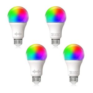 helloify a19 led smart, wifi light bulb compatible with alexa google home, rgbcw color changing, cool warm white dimmable, no hub required, 60w equivalent, rgb+2700k-6500k, 4 pack