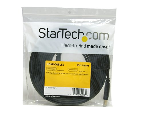 StarTech.com 15 ft Flat High Speed HDMI Cable with Ethernet - Ultra HD 4k x 2k HDMI Cable - HDMI to HDMI M/M - Flat HDMI Cable (HDMIMM15FL) Black