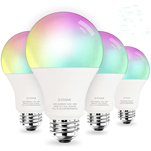 [2023 Upgraded]Smart Light Bulbs(Pack of 4), 3Stone 100W Equivalent WiFi LED Color Changing Bulb Dimmable 2700K-6500K RGBCW, Works with Alexa, Google Home 2.4Ghz Only, A21 10W E26 Tunable White No Hub