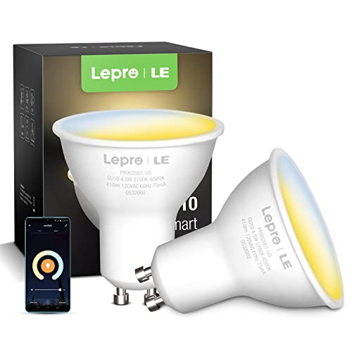 Lepro GU10 Smart LED Light Bulbs, Works with Alexa & Google Assistant, Tunable White Track Light Bulb, Dimmable with App Control, 50W Halogen Equivalent, No Hub Required, 2.4G WiFi Only (2 Pack)