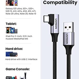 UGREEN USB C Cable 3.0 Fast Charge, 5Gbps USB A to USB C Cable Right Angle, Nylon Braided Type C Cord Compatible with Galaxy S10/S10+,LG V60/ V50/ V40/ G8/ G7/ G6, etc. 3.3FT