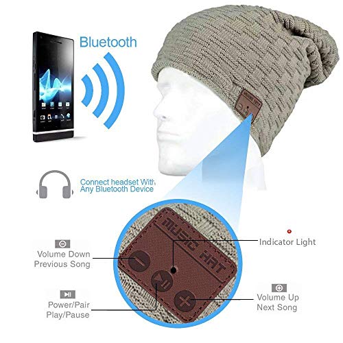 BearsFire Wireless Music Beanie Hat Headphone wiht Bluetooth Stereo Speaker Mic Hands-Free Earphones Cap Winter Warm Thick Skull Knit Music Hat Gifts for Men Women Ourdoor Sports Skiing Skating Hiking