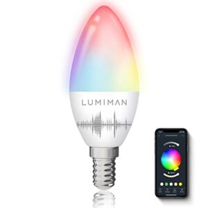 lumiman candelabra smart bulb e12 led smart light bulbs wifi rgb color changing smart lights that work with alexa google home music sync tunable white 5w 400lm no hub required 1 pack