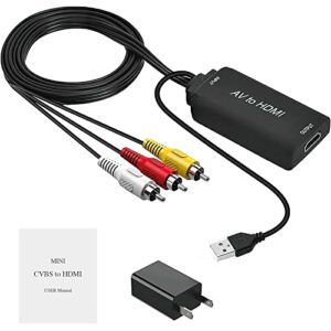 hdiwousp av to hdmi,rca to hdmi converter, 1080p 3rca composite cvbs video audio converter adapter with hdmi cable supporting pal/ntsc compatible for pc laptop xbox ps4 ps3 tv stb vhs vcr camera dvd