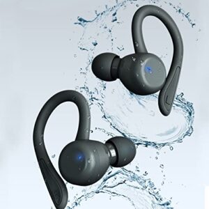 MIANHT Noise-canceling Running Headphones Wireless Earbuds with Earhooks ​Over Ear Sport Headphones Sweatproof Earphones Workout Jogging Gym
