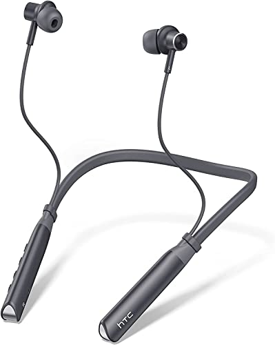 HTC Wireless Earphones, Bluetooth 5.2 Neckband Earphones Press Control with ANC, Active Noise Cancellation and ENC, Long Working Distance IPX5 Water Resistant, Running Earphones - Gray