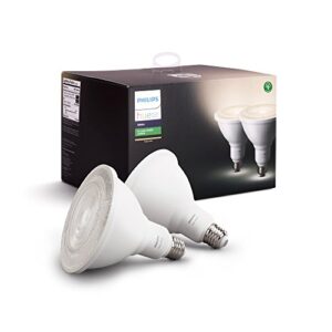 Philips Hue White Outdoor PAR38 13W Smart Bulbs (Philips Hue Hub required), 2 White PAR38 LED Smart Bulbs, Works with Alexa, Apple HomeKit and Google Assistant