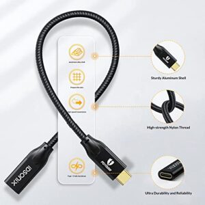 iDsonix USB C Extension Cable - Right Angle 1.6Ft USB C Extender Cable Support 20Gbps USB 3.2 Gen2x2 / 4k@60Hz / 100W Fast Charging for USB C Hub/Dell XPS/MacBook/iPad Pro, Nylon Braide