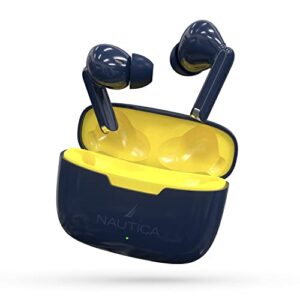 nautica t200 true wireless stereo earbuds bluetooth v5.1 tws in-ear earphones with built-in mic, wireless bluetooth earbuds with charging case intelligent touch control, ergonomic design & sweat-proof