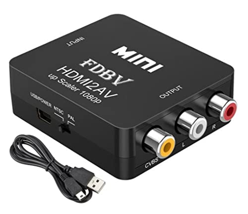 FDBV Adapter for HDMI to RCA AV Converter Video Audio 1080p HDMI to AV 3RCA CVBs Composite Supports PAL/NTSC for TV Stick, Roku, Chromecast, Apple TV, PC, Laptop, Xbox, HDTV, DVD-Black