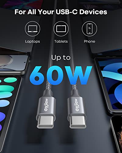 eyjiew Long USB C to USB C Cable [12FT, 2-Pack], 60W PD Type C to C Fast Charging Cord for Samsung Galaxy S22 Ultra S22+ S21+ S21 Ultra S20 S20+ S10 Note 20 10 A73 A71 A53, Pixel 7 7pro 6 6a 4a 2 XL