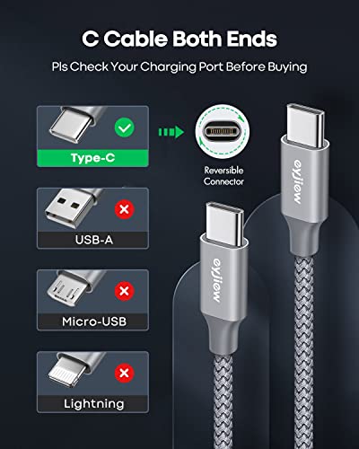 eyjiew Long USB C to USB C Cable [12FT, 2-Pack], 60W PD Type C to C Fast Charging Cord for Samsung Galaxy S22 Ultra S22+ S21+ S21 Ultra S20 S20+ S10 Note 20 10 A73 A71 A53, Pixel 7 7pro 6 6a 4a 2 XL