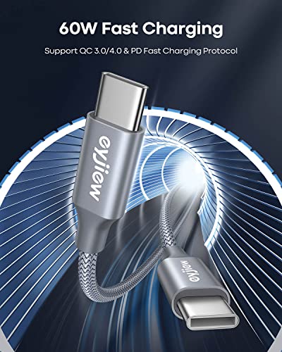 eyjiew Long USB C to USB C Cable [12FT, 2-Pack], 60W PD Type C to C Fast Charging Cord for Samsung Galaxy S22 Ultra S22+ S21+ S21 Ultra S20 S20+ S10 Note 20 10 A73 A71 A53, Pixel 7 7pro 6 6a 4a 2 XL