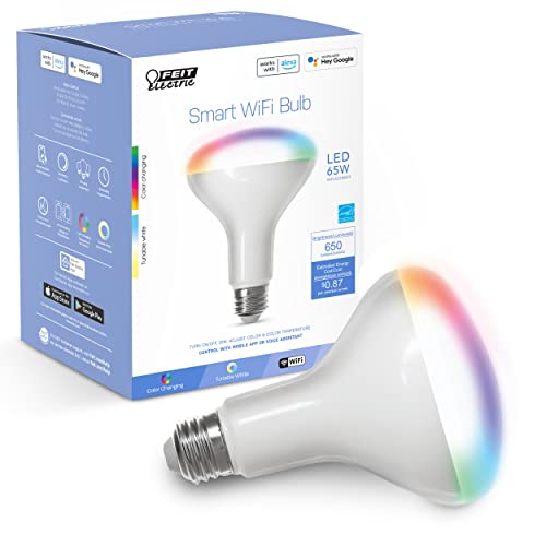 Feit Electric BR30 Smart Flood Light Bulb,2.4GHz WiFi Color Changing and Dimmable, No Hub, Works with Alexa or Google Assistant BR30 Smart LED Light Bulb, BR30/RGBW/CA/AG, 65W