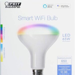 Feit Electric BR30 Smart Flood Light Bulb,2.4GHz WiFi Color Changing and Dimmable, No Hub, Works with Alexa or Google Assistant BR30 Smart LED Light Bulb, BR30/RGBW/CA/AG, 65W